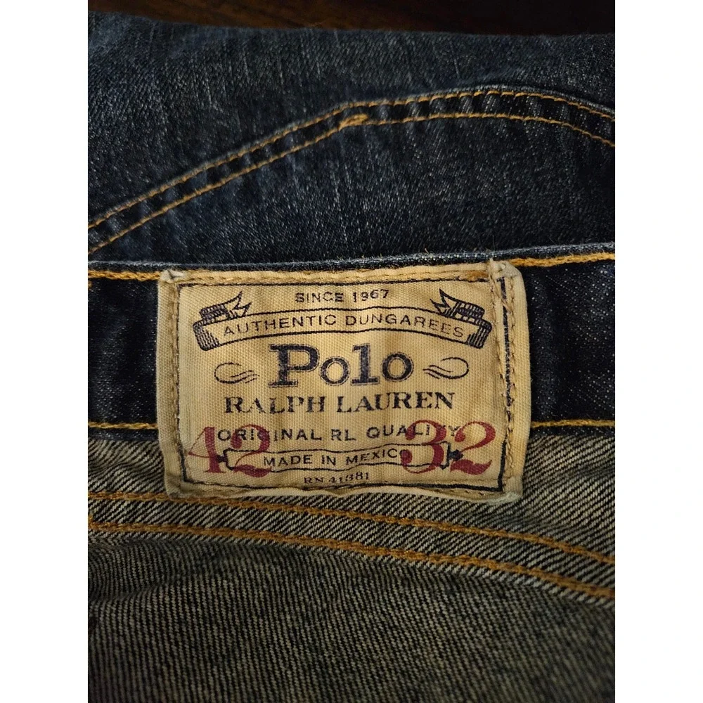 Polo Ralph Lauren Jeans Mens 42x32 Dark Wash Straight Authentic Dungarees‎ Good